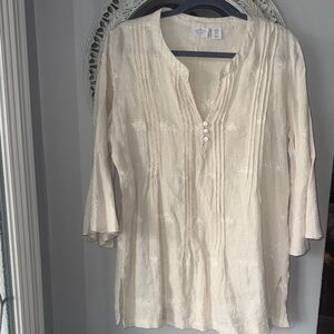 Light Cream Embroidered Peasant Tunic